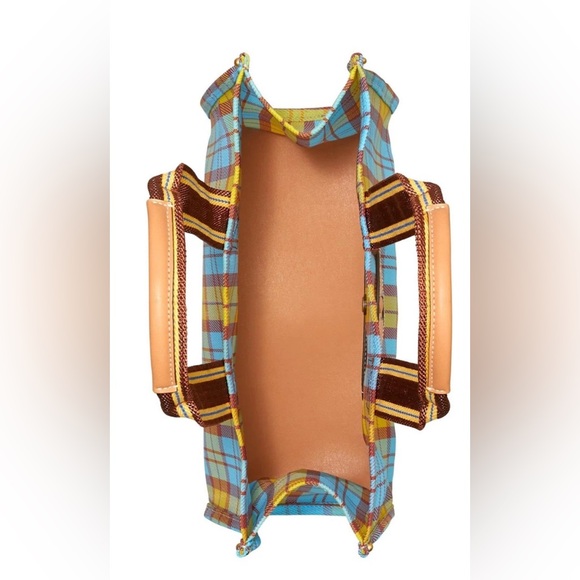 Tory Burch Yellow / Blue Mercado Plaid Ella Mesh Tote Bag - Picture 3 of 12